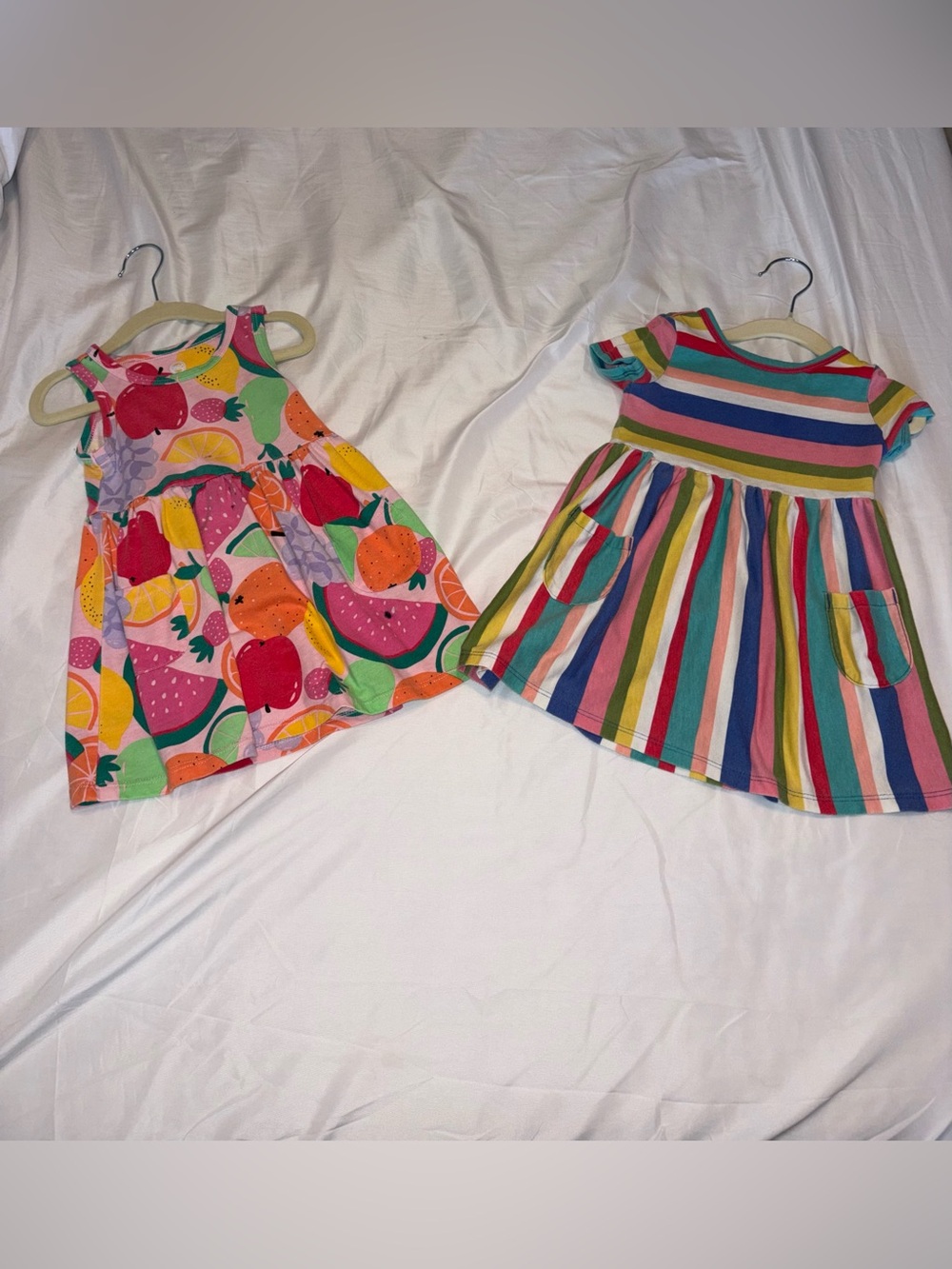 Wonder Nation Pink Multi Fruit Print & Rainbow Stripe Dresses - Pack of 2